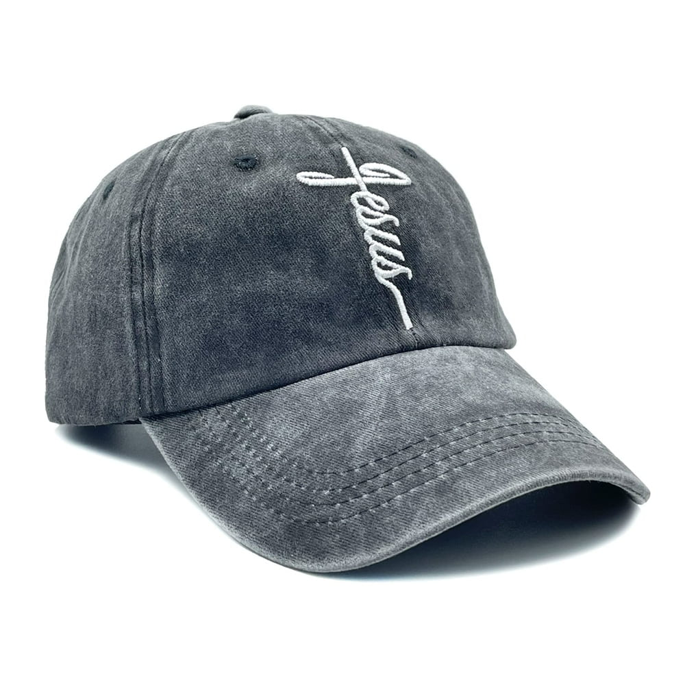 Embroidered Christian Jesus Cross Hat for Men Women, Vintage Washed Dad Hats Adjustable Baseball Cap